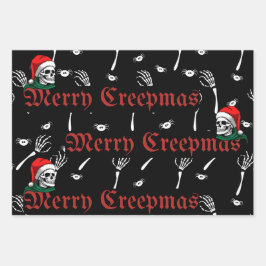 Goth Frohe Creepmas Mit Weihnachtsmann Schädeln  Geschenkpapier Set