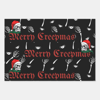 Goth Frohe Creepmas Mit Weihnachtsmann Schädeln  Geschenkpapier Set