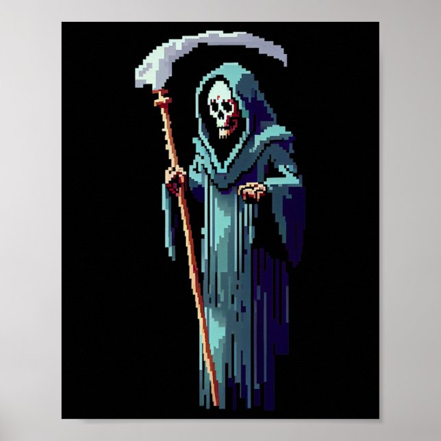 Goth-Gamer 8-Bit-Pixel-Art-Videospiel Sensenmann  Poster (Vorne)