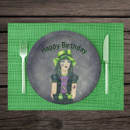 Goth Girl Green Hair Tattoos Dark Grey Birthday Pappteller
