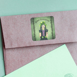 Goth Girl Green Hat Hübsch Eyes Barbed Branches Quadratischer Aufkleber