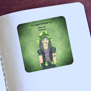 Goth-Girl grüne Mütze Tattoos Grungy Grün Quadratischer Aufkleber