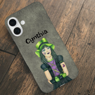 Goth-Girl Grünes schwarzes Haar Tattoos Grau iPhone 16 Plus Hülle