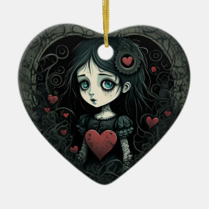 Goth Girl Holiday Ornament Illustriertes Herz