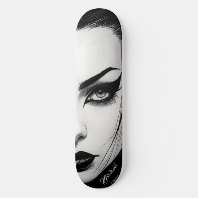 Goth-Girl kühne Tintzeichnung Skateboard (Vorderseite)
