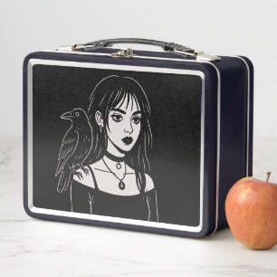 Goth Girl mit Rabe  Metall Brotdose
