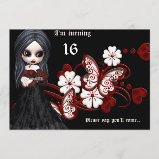 Goth Girl mit Schmetterlingen Sweet 16 Geburtstag Einladung