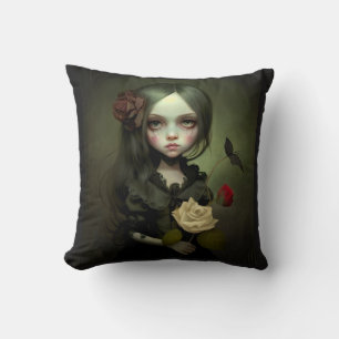 GOTH GIRL NIEDLICHE SCHWARZE DURCHSCHNITTPILLOW KISSEN