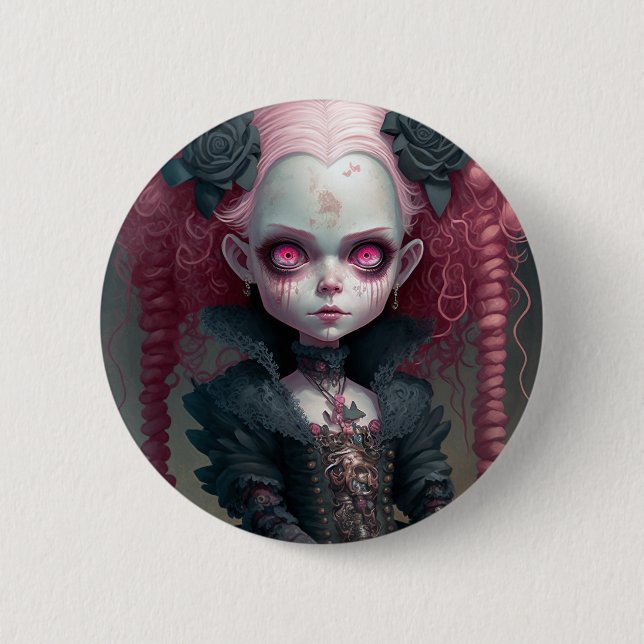 Goth Girl Pink Black Creepy Niedlich Button (Vorderseite)