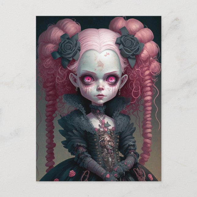 Goth Girl Pink Black Creepy Niedlich Postkarte (Vorderseite)