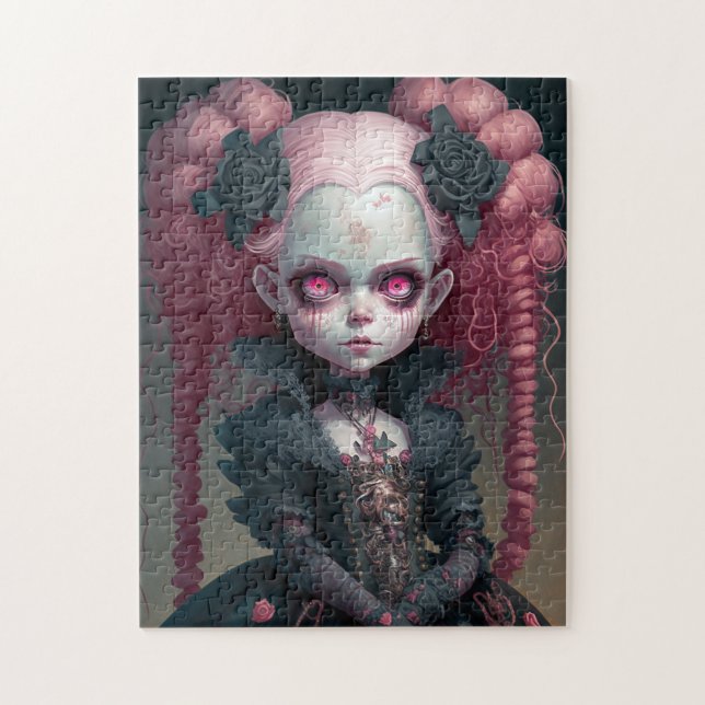 Goth Girl Pink Black Creepy Niedlich Puzzle (Vertikal)