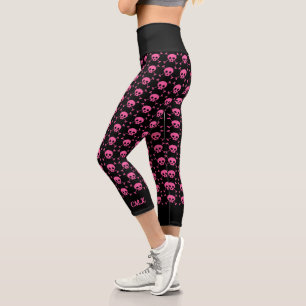 Goth Girl Pink Black Skulls Muster Cool Monogramm Capri Leggings