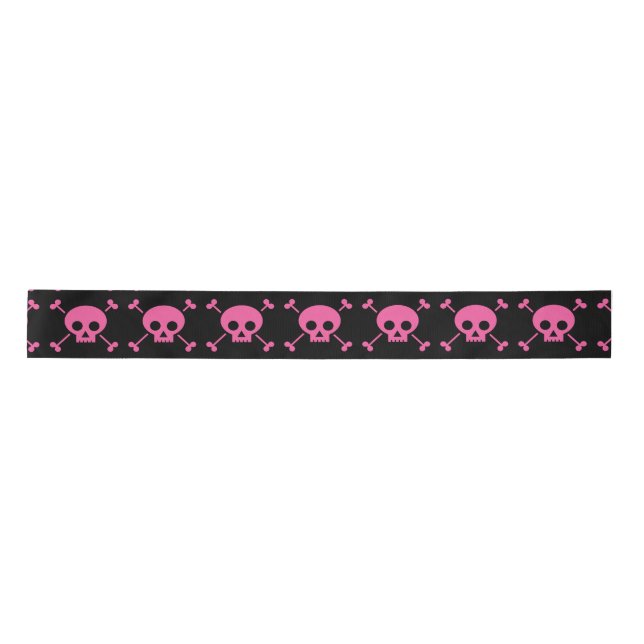 Goth Girl Pink Black Skulls Muster Cool Satinband (Vorderseite)