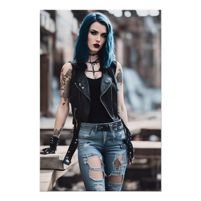 Goth Girl posiert mit Railroad Tracks Poster (Vorderseite)