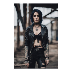 Goth Girl posiert vor der alten Brücke Poster