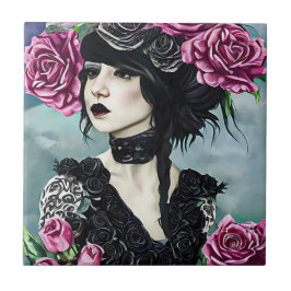 Goth Girl Roses Fantasy Art Fliese