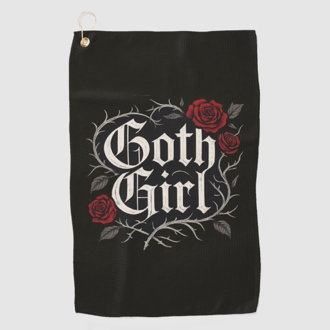 Goth Girl Rote Rose Blumenstrauch Golfhandtuch (Vorderseite)
