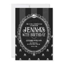Goth-Girl Schwarz-Weiß-Totenkopf-Party-Einladung