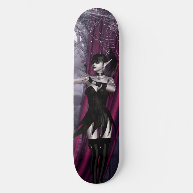 Goth-Girl-Spinnennetze Skateboard (Vorderseite)