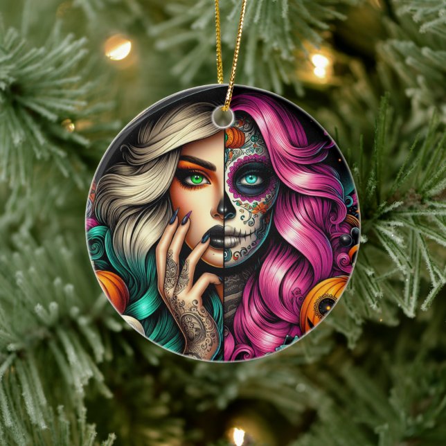 Goth Girl Sugar Skull Keramik Ornament (Baum)