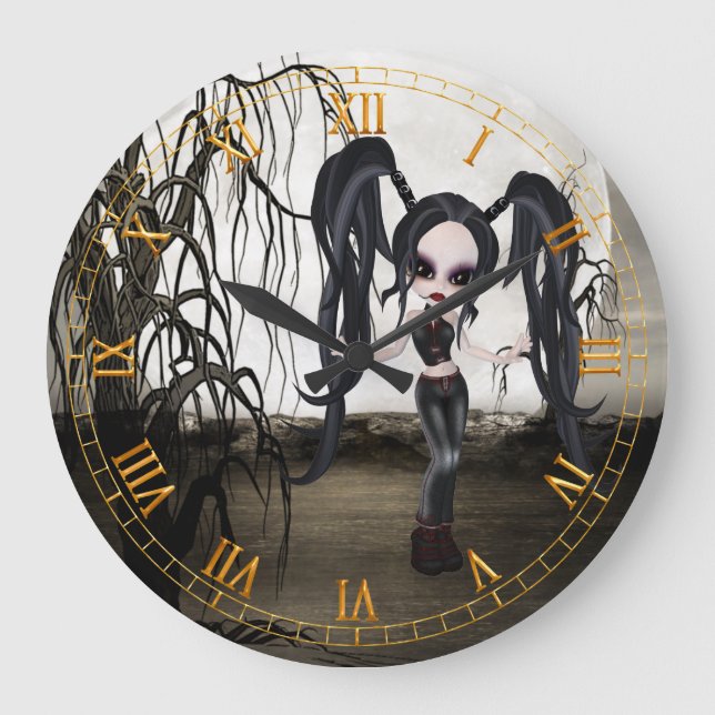 Goth Girl Wall Clock Große Wanduhr (Vorderseite)