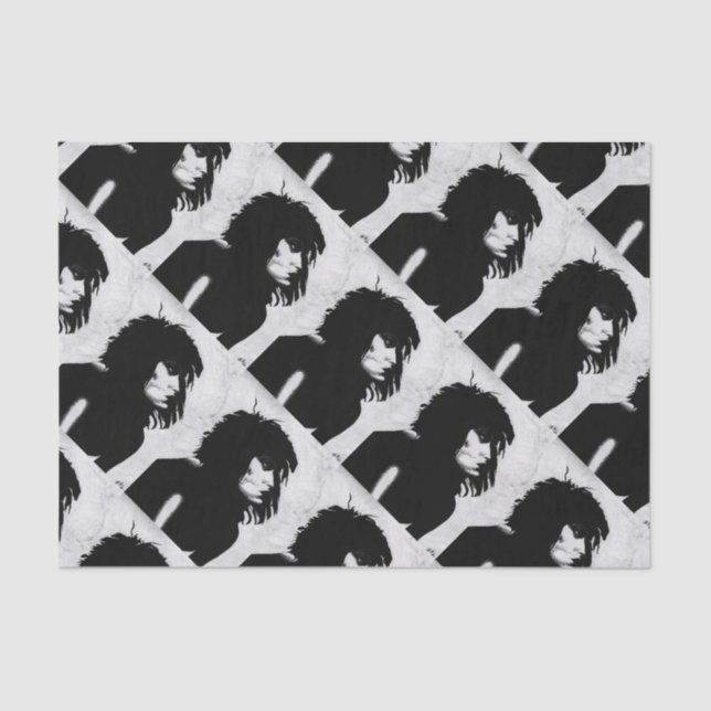 Goth Goddess Portrait Originelle Kunst Schwarz-wei Seidenpapier (Vorderseite)