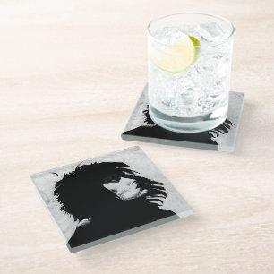 Goth Göttin Porträt Original Kunst Schwarz Weiß Glasuntersetzer