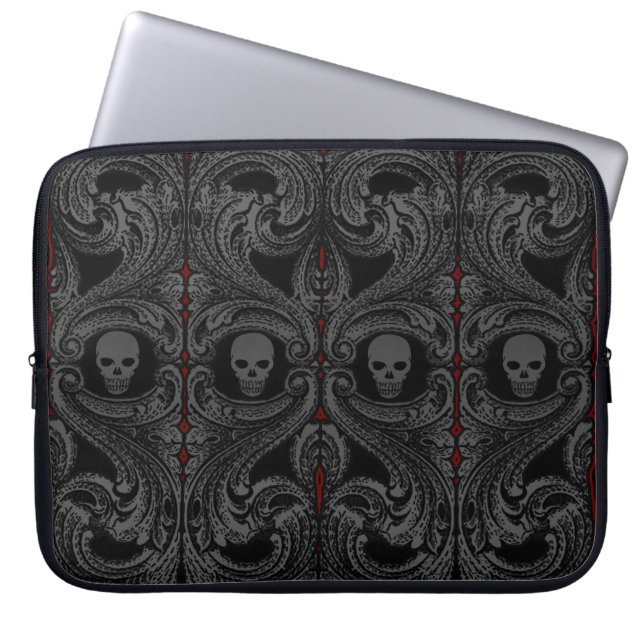 Goth Gray Ornament mit Skull Laptopschutzhülle (Vorderseite)