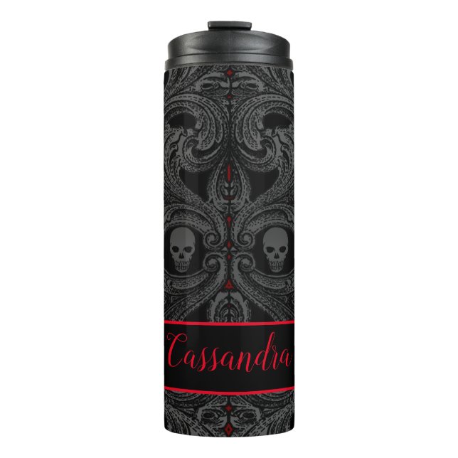 Goth Gray Ornament mit Skull Personalisiert Thermosbecher (Vorderseite)