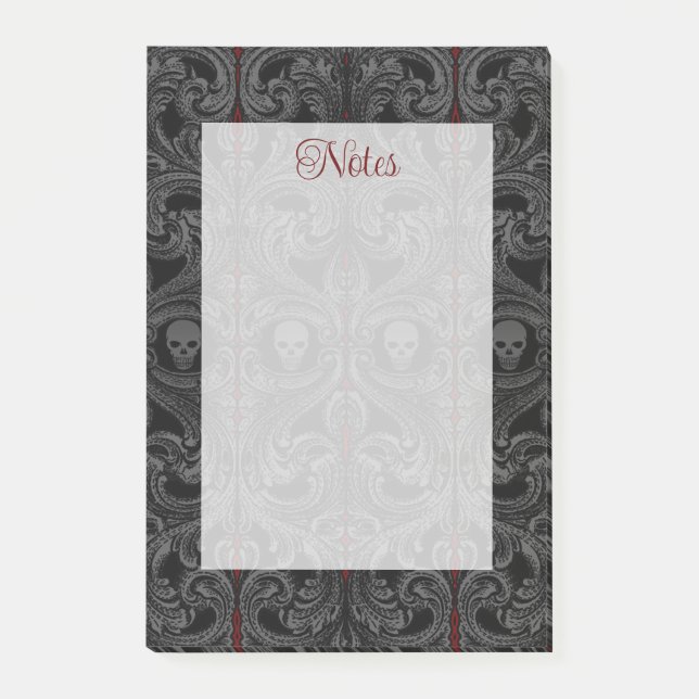 Goth Gray Ornament mit Skull Post-it Klebezettel (Vorderseite)