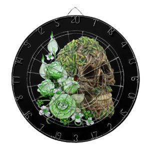 Goth Green Floral Tree Skull Dartscheibe