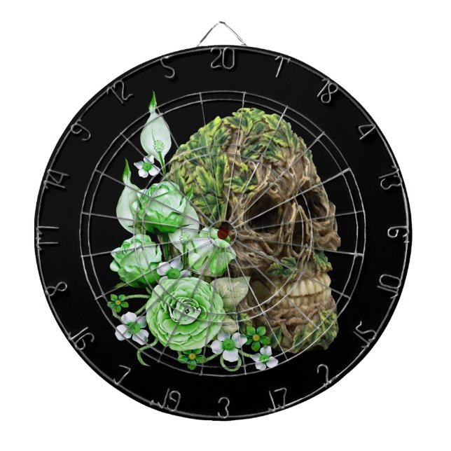Goth Green Floral Tree Skull Dartscheibe (vorne)