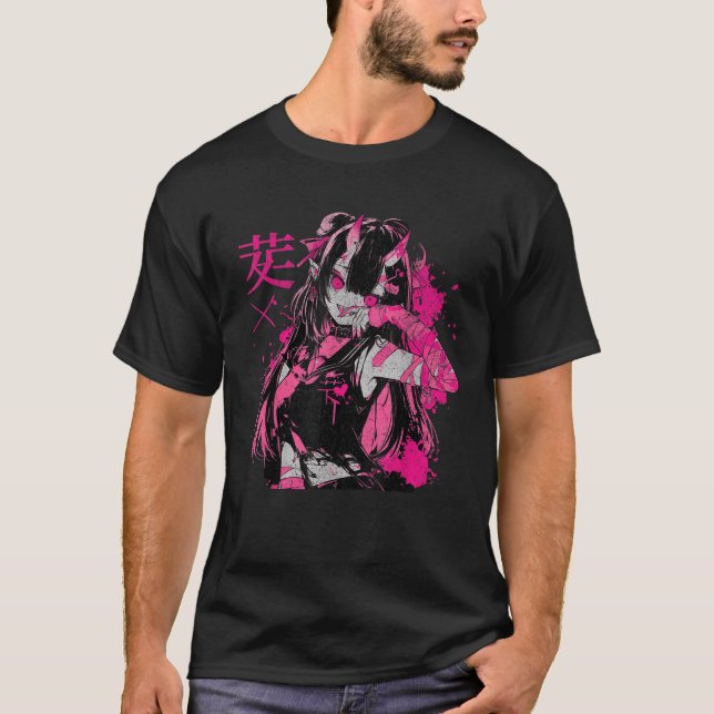 Goth Grunge Demon Anime Girl Waifu Horror Alt Aest T-Shirt (Vorderseite)