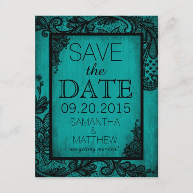 Goth Grunge Lace Save the Date Ankündigungspostkarte (Vorderseite)