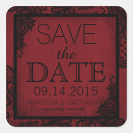 Goth Grunge Lace Save the Date Label Quadratischer Aufkleber