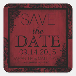 Goth Grunge Lace Save the Date Label Quadratischer Aufkleber