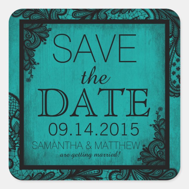 Goth Grunge Lace Save the Date Label Quadratischer Aufkleber (Vorderseite)
