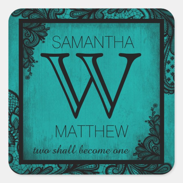 Goth Grunge Lace Wedding Geschenketikett Quadratischer Aufkleber (Vorderseite)