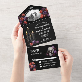 Goth Halloween Black Floral Wedding Foto All In One Einladung
