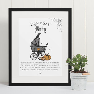 Goth Halloween Say Baby White Shower Game Poster