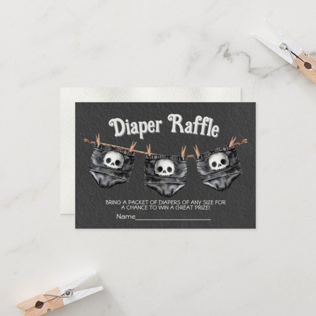 Goth Halloween Wäscheleine Skull Diaper Tombolen Einladung (Vorderseite/Rückseite Beispiel)