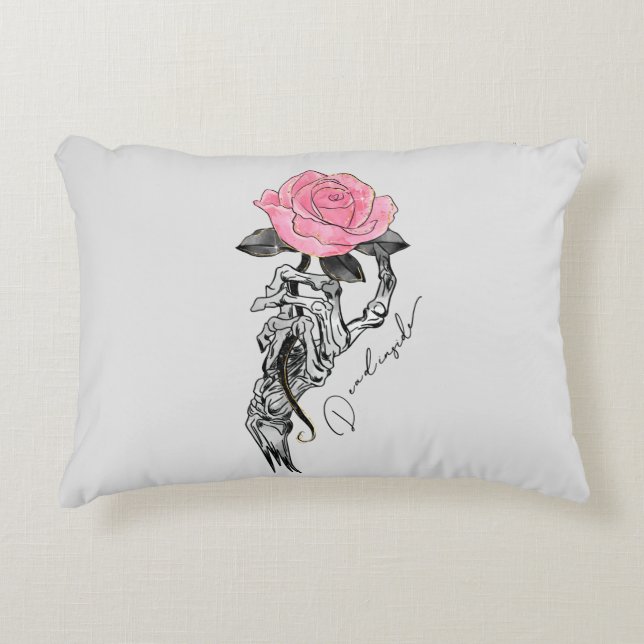 Goth Hand Skeleton With Pink Rose | Dead Inside Dekokissen (Vorderseite)