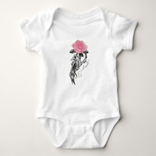 Goth Hand Skelett mit rosa Rose Toter Innen Baby Strampler