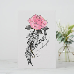 Goth Hand Skelett mit rosa Rose   Toter Innen Briefpapier