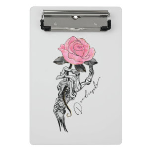 Goth Hand Skelett mit rosa Rose Toter Innen Mini Klemmbrett