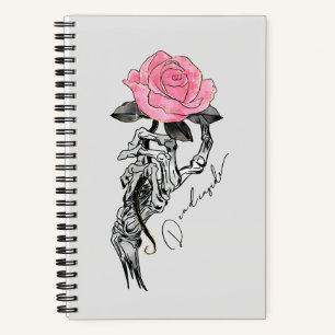 Goth Hand Skelett mit rosa Rose Toter Innen Notizbuch