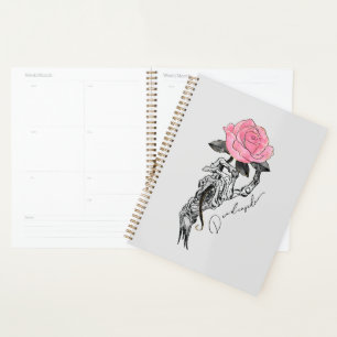 Goth Hand Skelett mit rosa Rose Toter Innen Planer