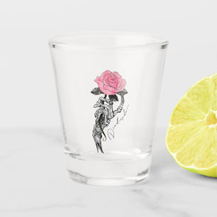 Goth Hand Skelett mit rosa Rose   Toter Innen Schnapsglas