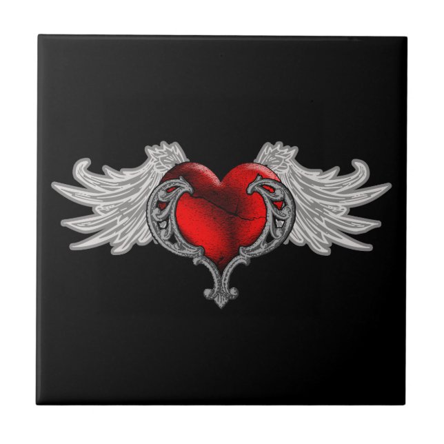 Goth Heart mit Angel Wings Fliese (Vorderseite)