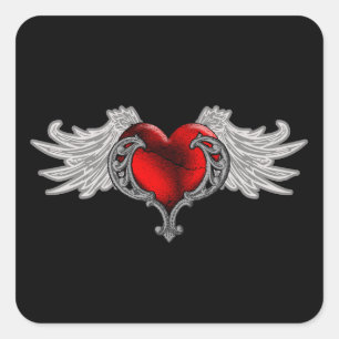 Goth Heart mit Angel Wings Quadratischer Aufkleber